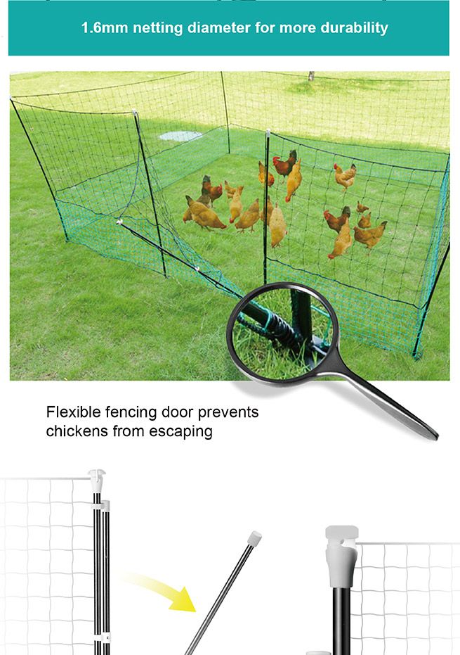 12M X 1.25M Poultry Net Chicken Netting Fence Hens Ducks Gooses With 6