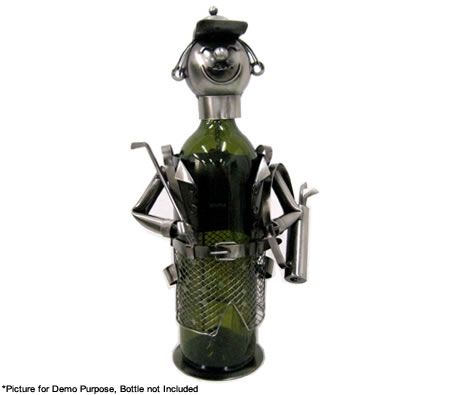 Ornate Happy Golfer Design Metal Wine Bottle Holder