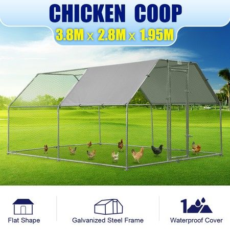 38m X 28m Large Metal Chicken Coop Walk In Cage Run House Shade Pen W Cover