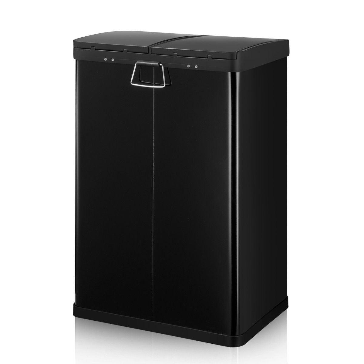 60L Dual Compartment Pedal Garbage Rubbish Bin Steel Shiny Black