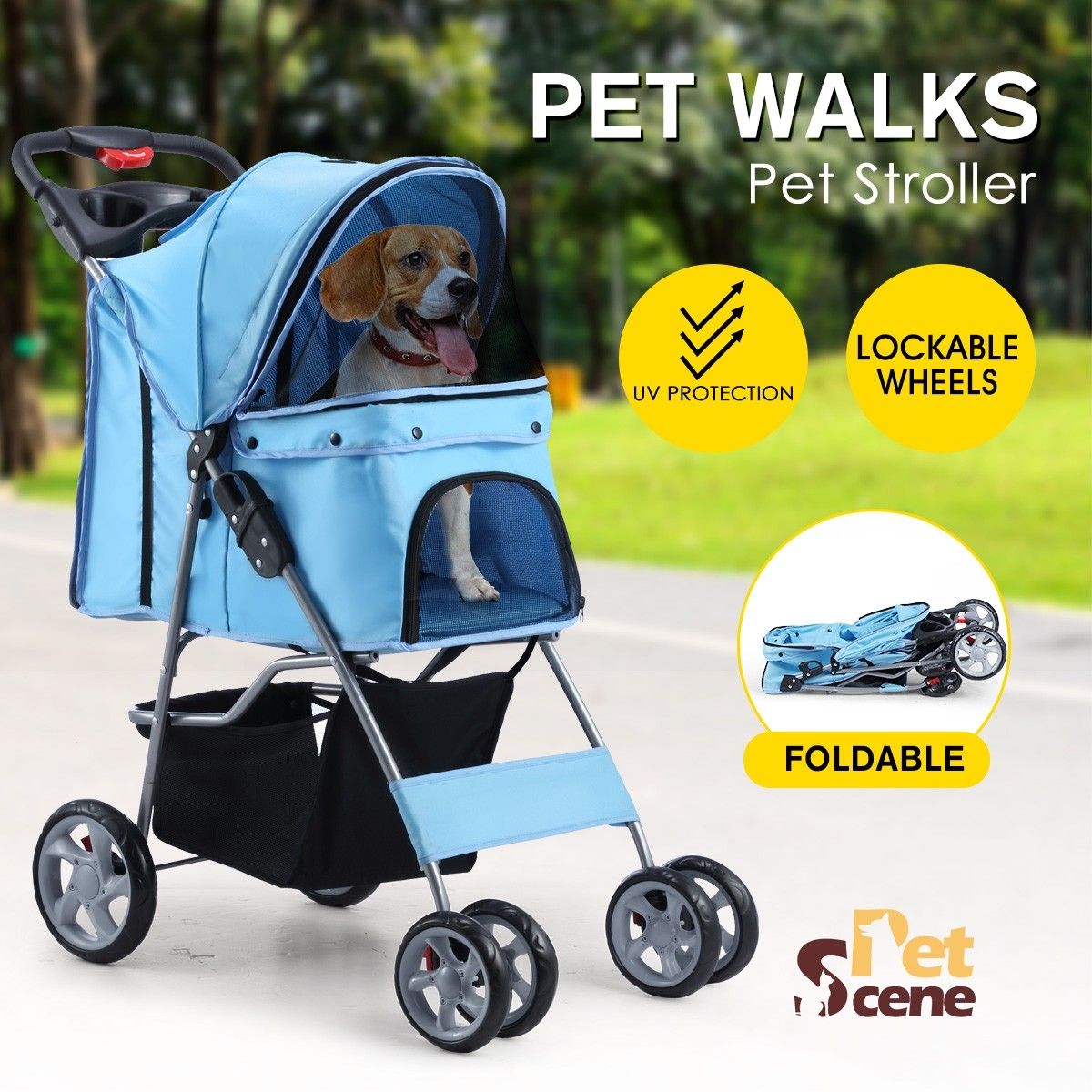 4 Wheels Pet Stroller Cat Pram Dog Cart Travel Carrier Foldable