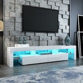 200cm TV Stand Cabinet 2 Drawers LED Entertainment Unit Wood Storage Shelf-White