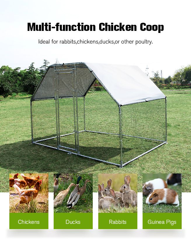 1.9M x 2.8M Large Metal Chicken Coop Walk-in Cage Run 