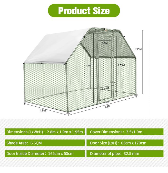 1 9m X 2 8m Large Chicken Coop Metal Walk In Cage Run House Shade