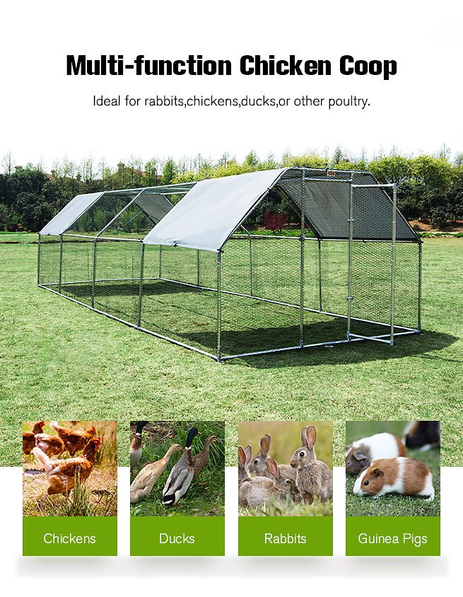 7.6M x 2.8M Large Metal Chicken Coop Walkin Cage Run House Shade Pen W/ Covers Crazy Sales