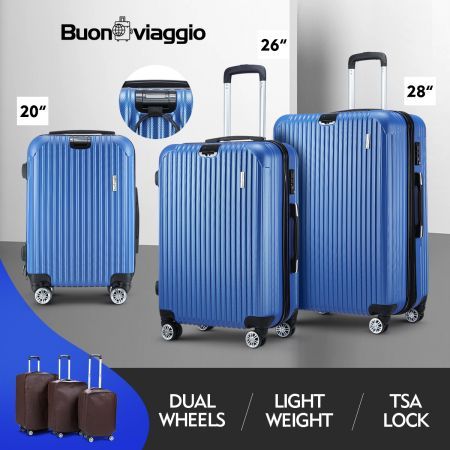 3 Pcs Luggage Set Suitcase Lightweight Trolley Carry On Travel Storage TSA Hard Case - Blue