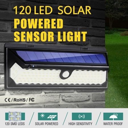 120 LED Solar Light Outdoor Motion Sensor Detection 1200LM Garden Security Floodlight