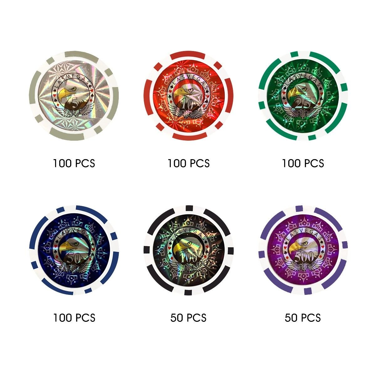 500 Holographic Eagle Chips Professional Poker Card Game Play Set