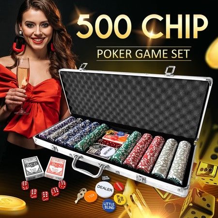 500 Holographic Eagle Chips Professional Poker Card Game Play Set Casino Dice Aluminium Case