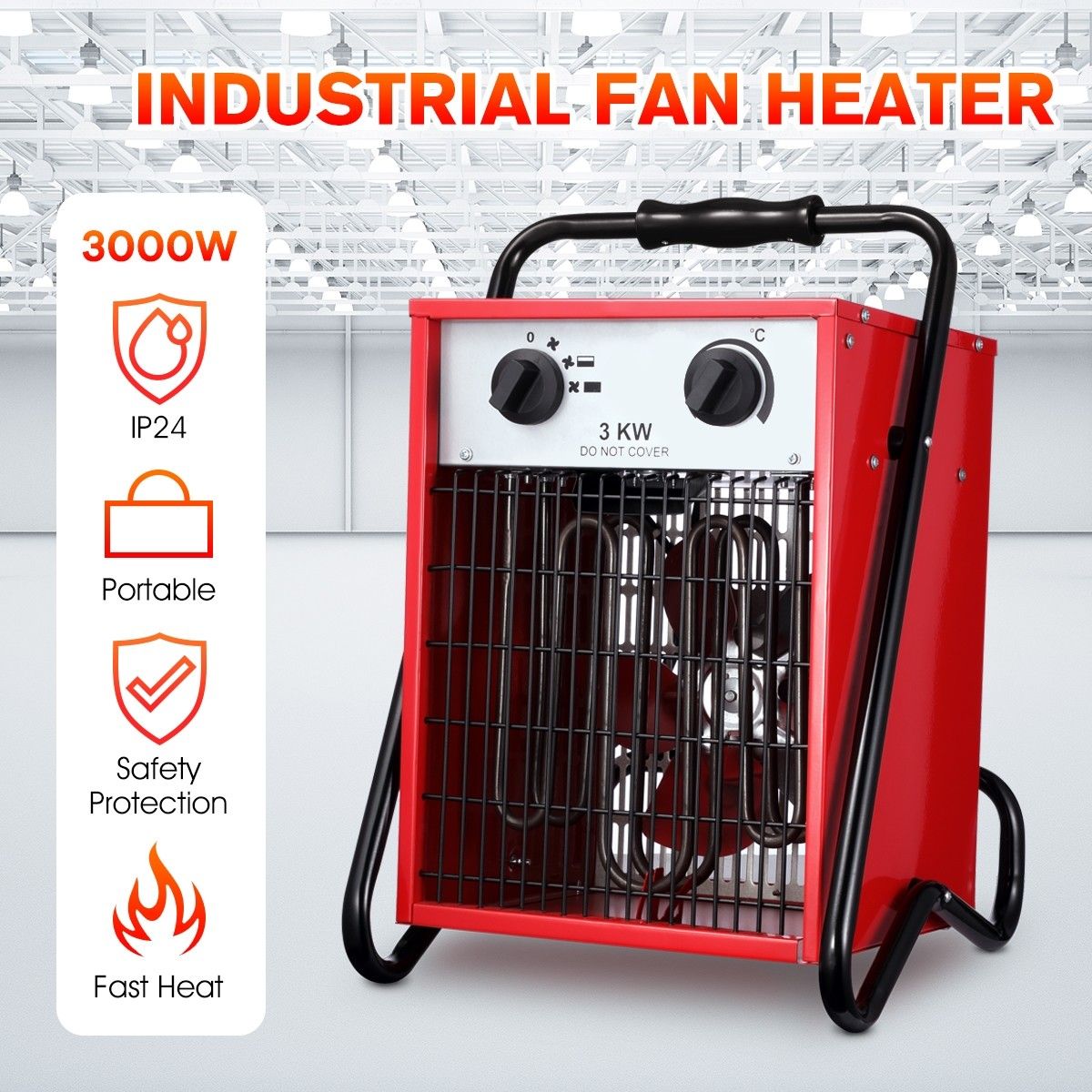 3000W Electric Industrial Fan Heater Garage Fast Heating Air Blower