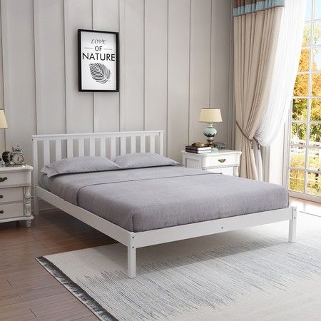 Wooden Bed Frame Queen Size Mattress, White Wood Queen Platform Bed Frame