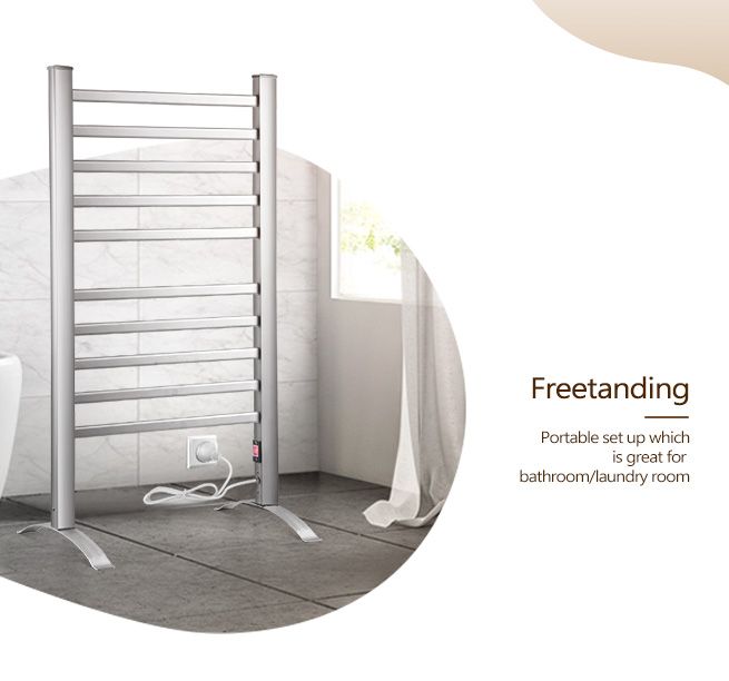 2in1 Electric Heated Towel Rail Bathroom 10 Bars Rack Warmer Free