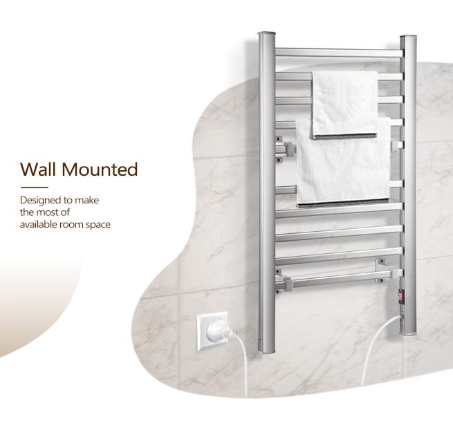 2in1 Electric Heated Towel Rail Bathroom 10 Bars Rack Warmer Free
