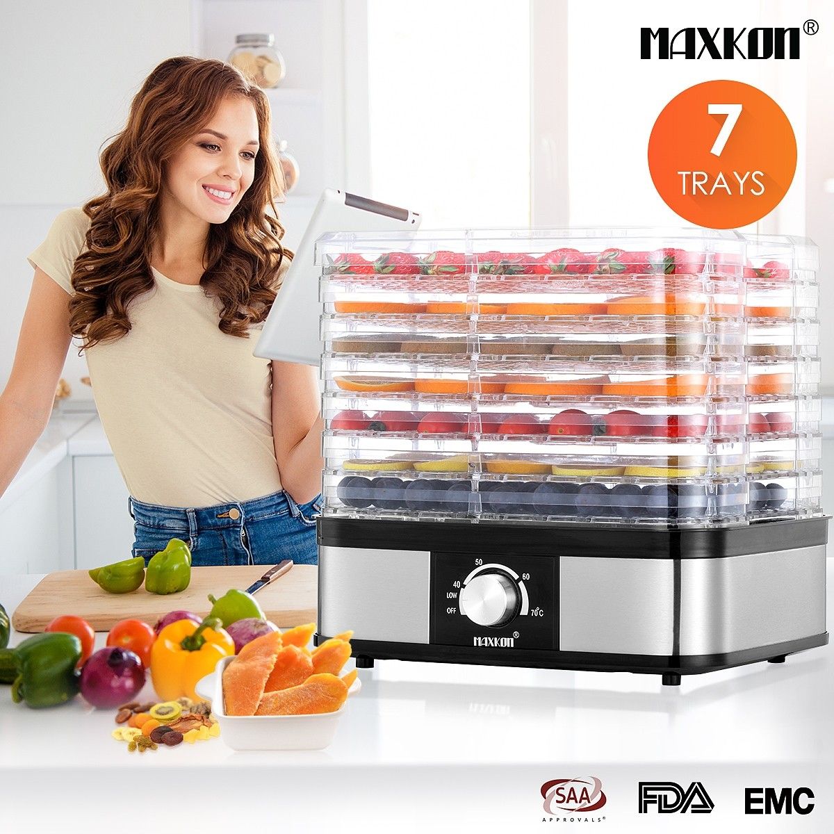 Food Dehydrator Fruit Meat Dryer Beef Jerky Maker w/ 7 Adjustable Trays - Black