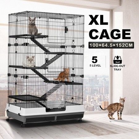 Metal Rabbit Hutch Cat Bunny Pet Cage Ferret Guinea Pigs House Small Animal Home Indoor Outdoor 5 Levels