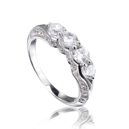 Unique Milky way Ring 4 Stone Abreast Sterling Silver Engagement Wedding Gift