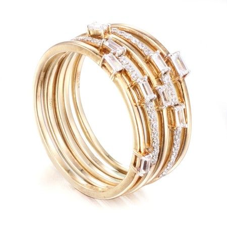 Multi-layer Plated Ring S925 Sterling Silver Rectangular Stone-Gold