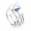Asymmetry Three-row Ring with Sapphire Emerald Cut Stone Sterling Silver