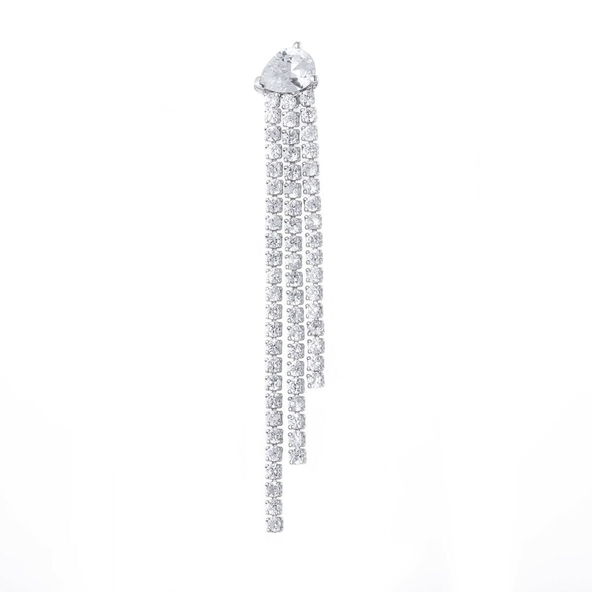 925 Silver Sterling Cubic Stone Long Tassel Drop Earrings