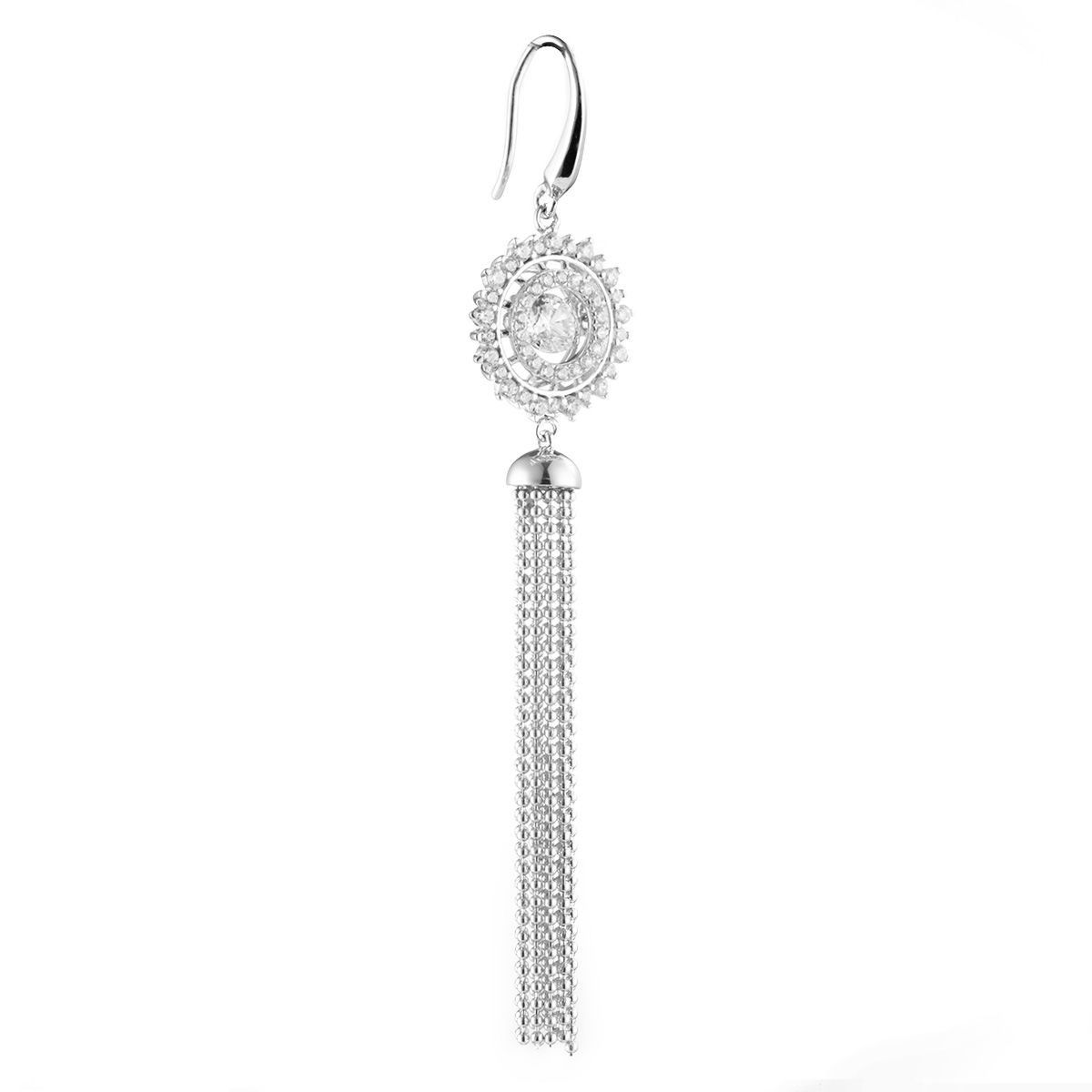 Sterling Silver Long Cubic Stone Tassel Dangle Earrings