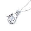 Sterling Silver Rose Flower Stem Dangle Stone Necklace Pendant