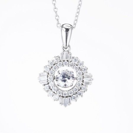 S925 Sterling Silver White Sun Round Dangle Stone Necklace