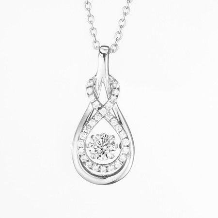 S925 Sterling Silver Love Knot Dangle Cubic Stone Pendant & Chain