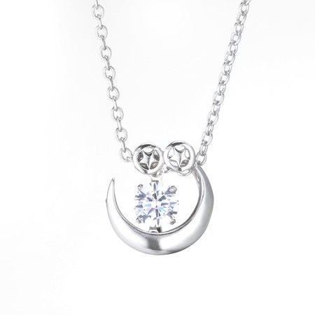 Crescent Moon Star Sterling Silver Dangle Stone Pendant & Chain