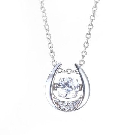 U-shaped Pendant Chain Necklace in S925 Sterling Silver with Dancing Faceted Stone