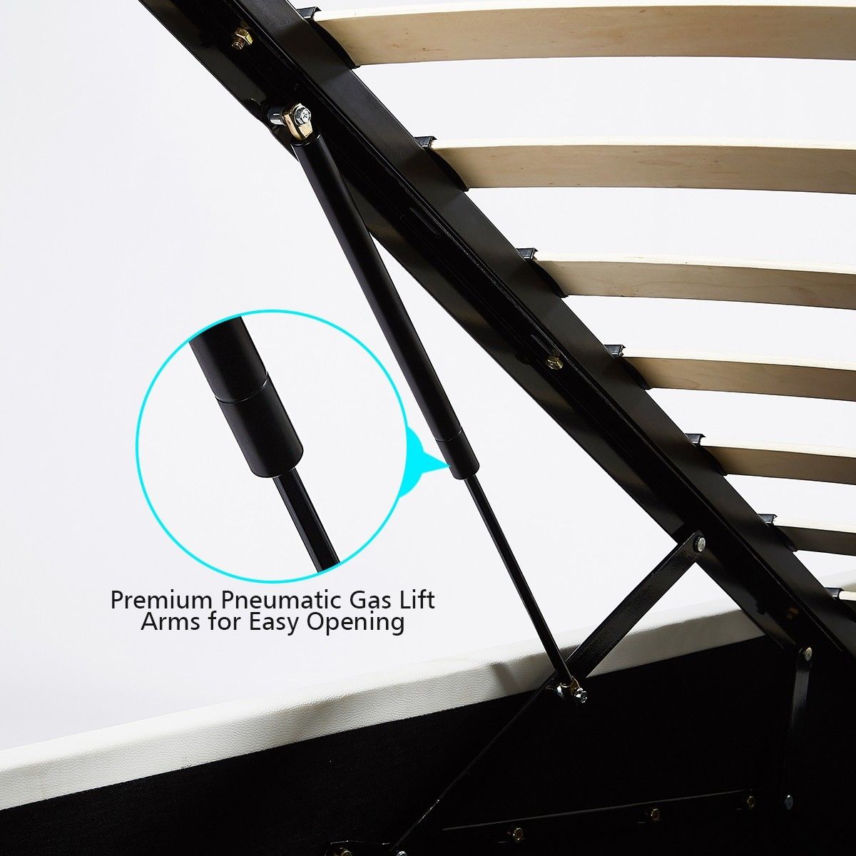 Queen PU Leather Gas Lift Storage Bed Frame Wood Bedroom Furniture w/LED Light White Crazy Sales