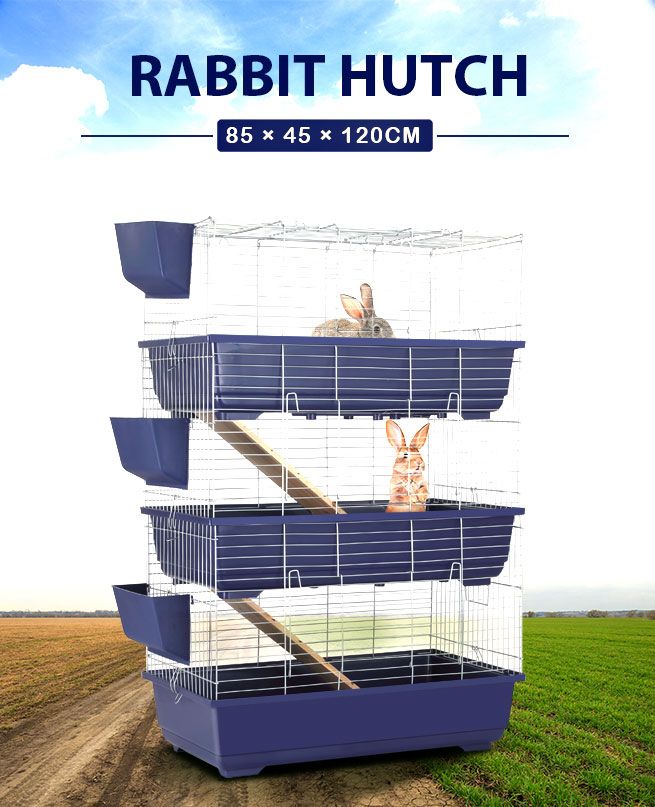 3 Levels Rabbit Cage Hutch Metal Cat Ferret Guinea Pigs House Small