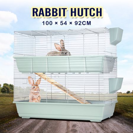 Metal Rabbit Hutch Bunny Cat Cage Ferret House Pet Crate Guinea Pigs Small Animal Home Indoor 2 Levels