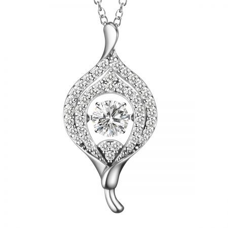Round Dancing Stone Pendant Necklace Crystal Sterling Silver Chain