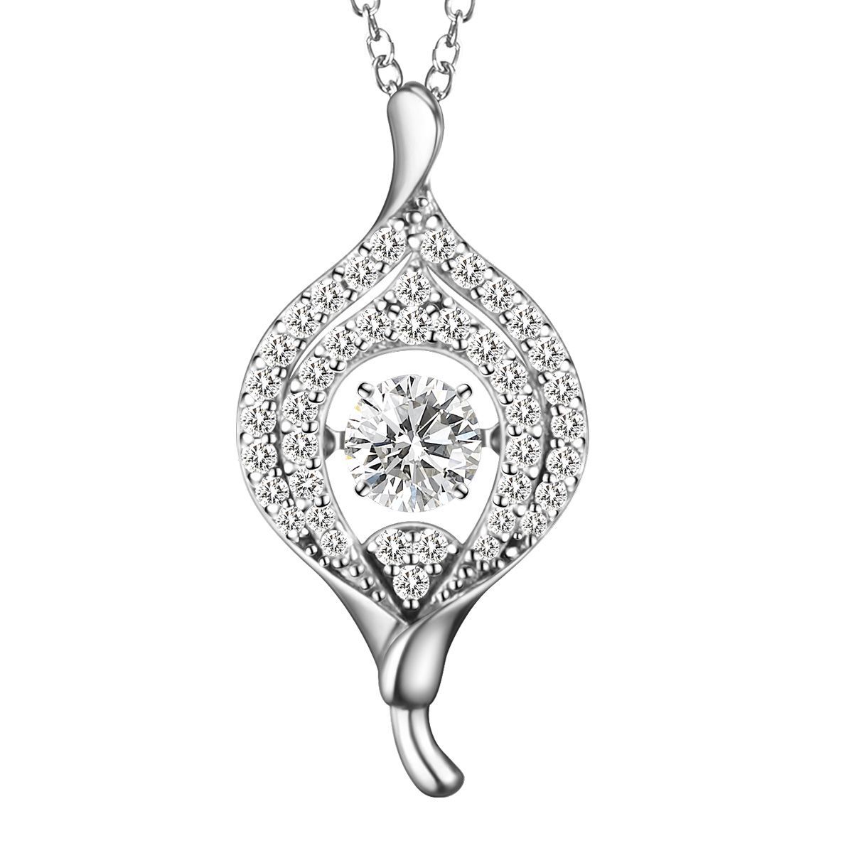 Round Dancing Stone Pendant Necklace Crystal Sterling Silver Chain