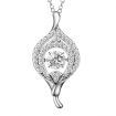 Round Dancing Stone Pendant Necklace Crystal Sterling Silver Chain