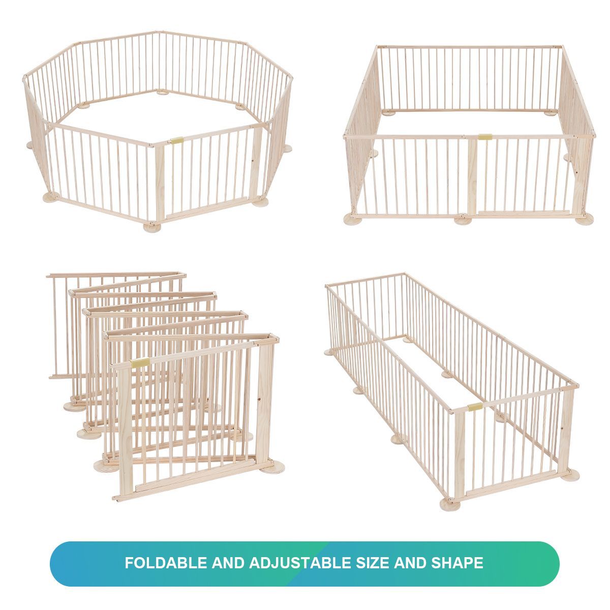 8-Panel Wooden Kids Playpen Foldable & Removable-Burlywood | Crazy Sales