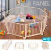 8 Panel Wooden Kids Playpen Foldable Removable - Burlywood