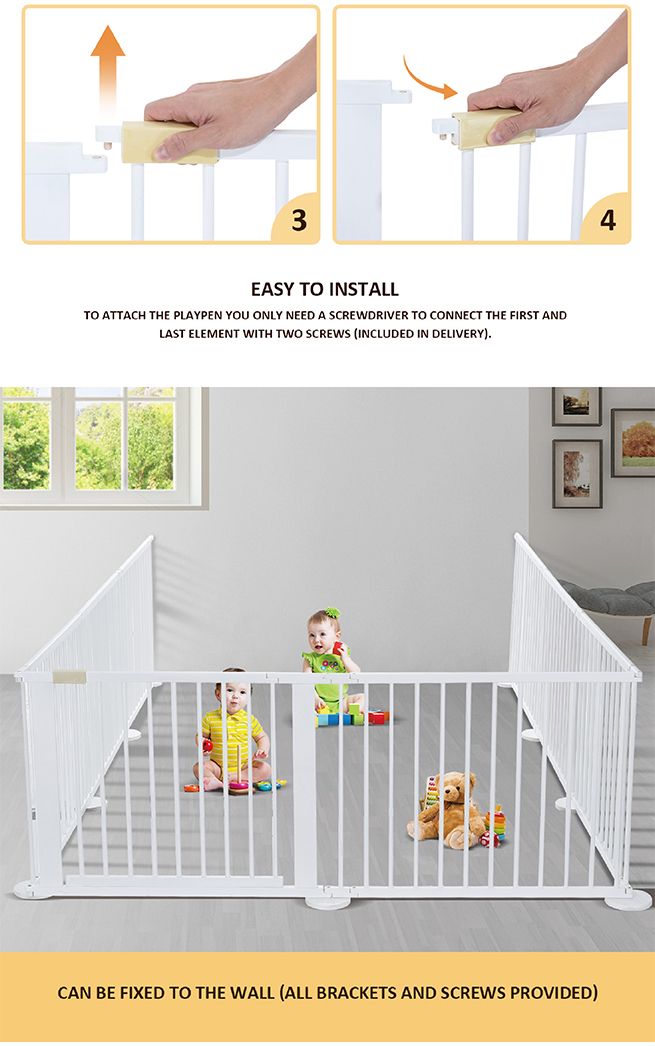 8 Panel Wooden Playpen Kids Baby Toddler Fence Play Yard White Crazy