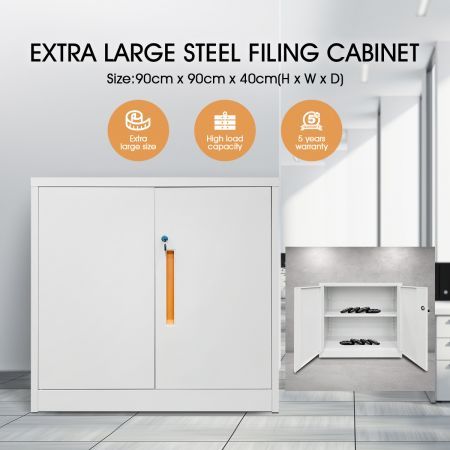 Lockable Metal Filing Cabinet Office Home Furniture File Storage with Adjustable Shelves-90CM