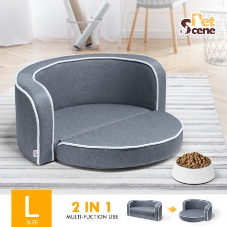 Pet Bed Foldable Cushion Linen Fabric Dog Cat Bed Sofa Couch Puppy Kitten Luxury Lounge