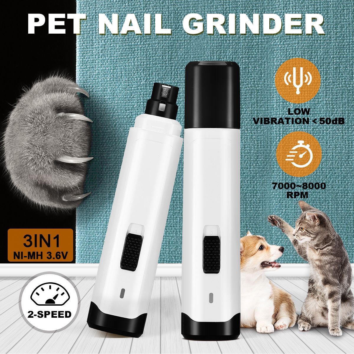 Dog Cat Nail Clipper Electric Rotary Puppy Claw Grinder Pet Toenail Trimmer Filing Tool