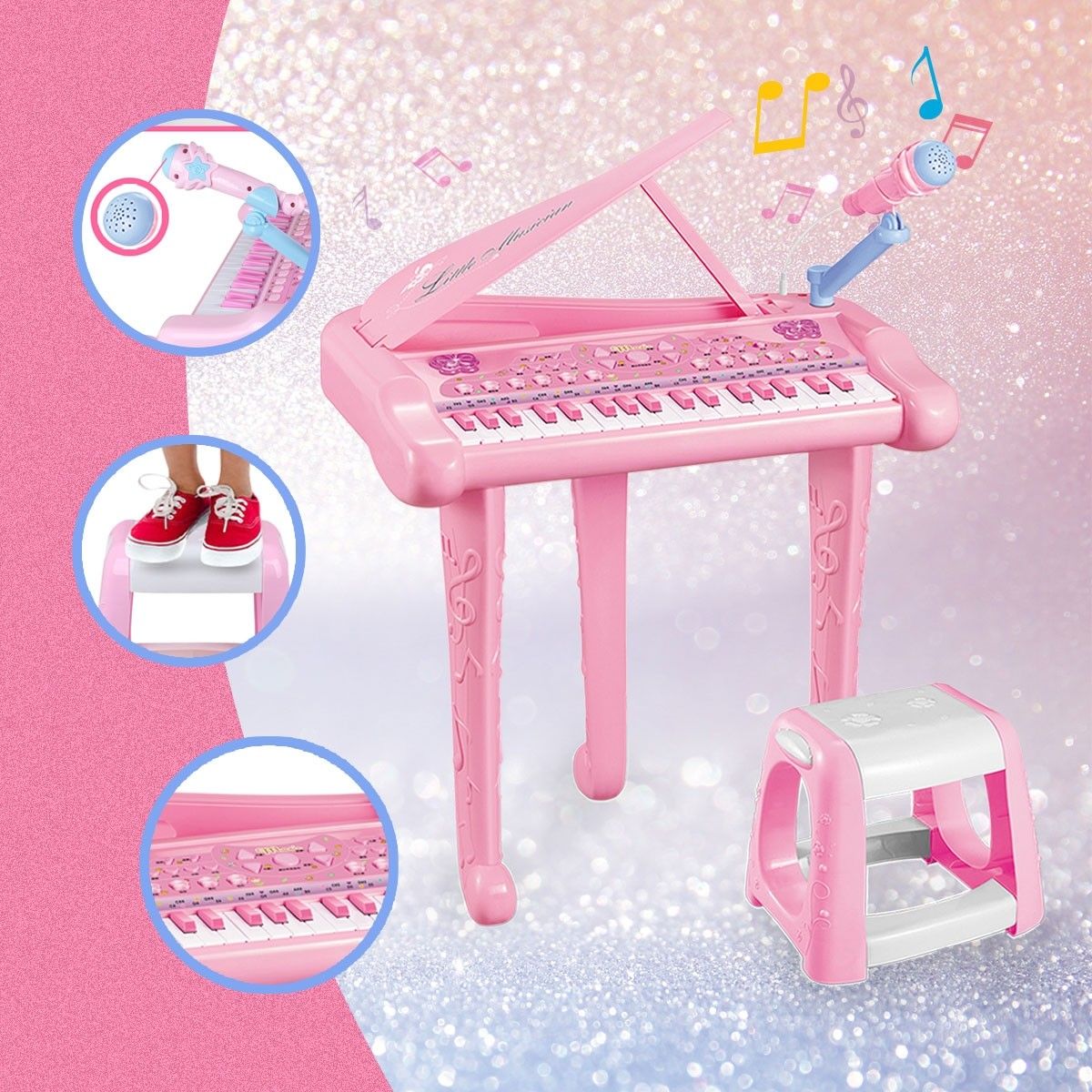 37 Key Kids Electronic Keyboard Piano Organ Musical Toy w/Microphone & Stool