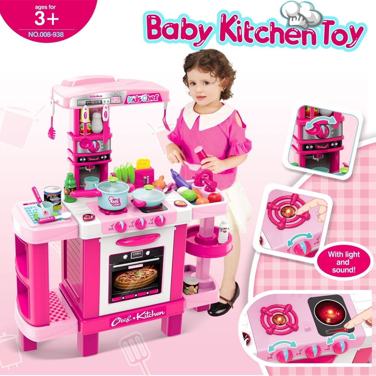 29 Pcs Large Kids Kitchen Pretend Play Set Children Cooking Toys Toddler Gift