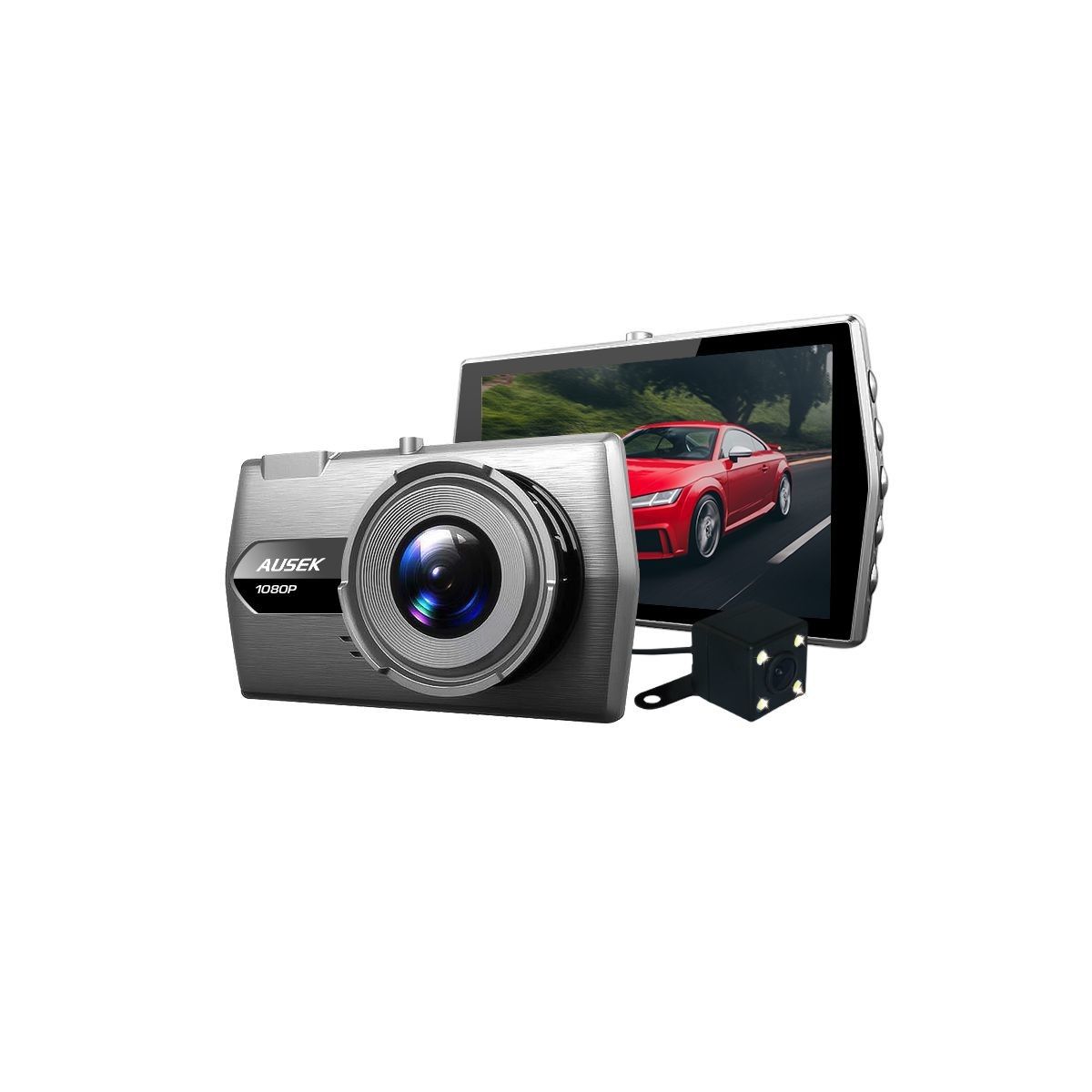 4.0 inch metal case night vision dual screen car dash dvr camera