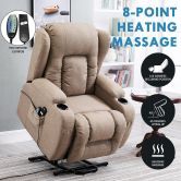 Electric Massage Chair Linen Fabric Recliner Sofa Lift Motor Armchair 8 Point Heating Seat