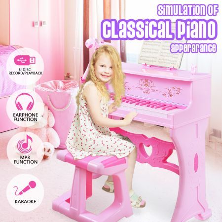 Kids Keyboard Piano Electronic Organ Musical Toy Microphone Stool Set 37 Keys