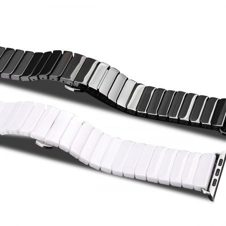 Linked Shiny Stainless Steel Butterfly Clasp Apple Watch iWatch Band 38mm 40mm 42mm 44mm Compatible