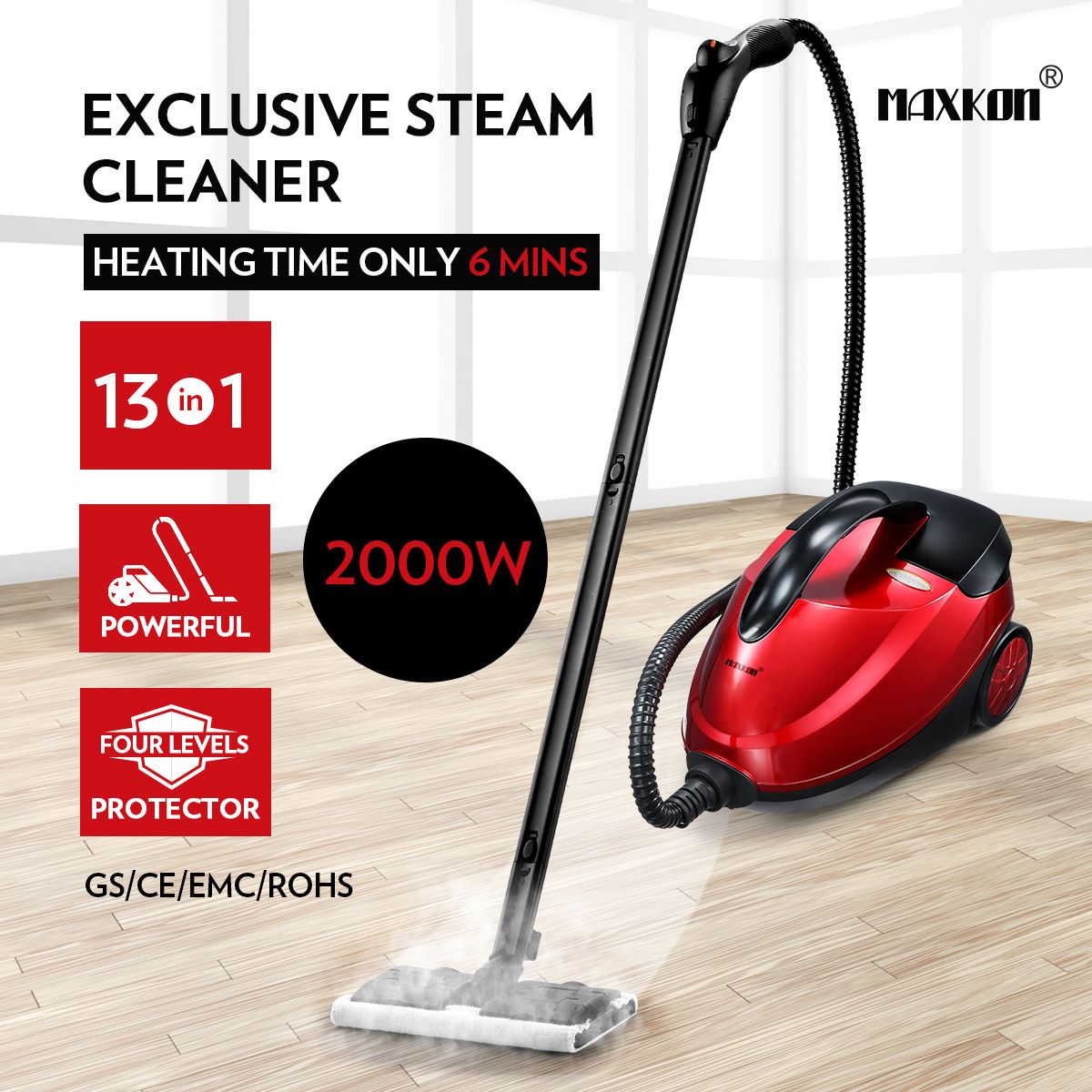 Maxkon 1.5L Steam Cleaner Mop 13in1 High Pressure Floor Window Carpet