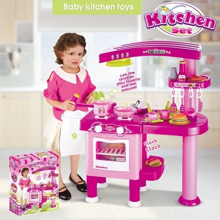 Toy Kitchen for Imaginative Play w/ Kids Kitchen Accessories Cooking Toys-Pink