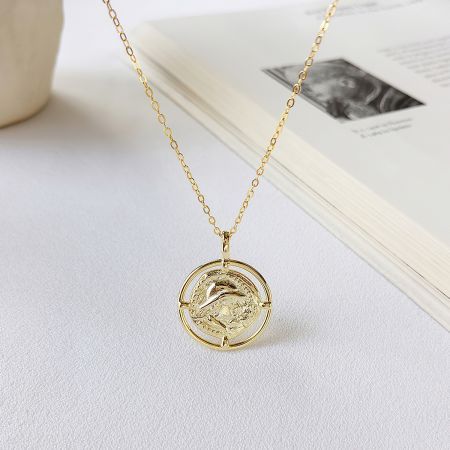 Gold Plated Sterling Silver Coin Pendant Necklace